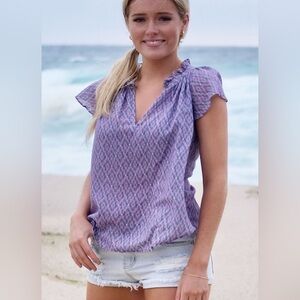 Xirena size large Bloomfield Jen Top lilac purple blue flutter sleeve